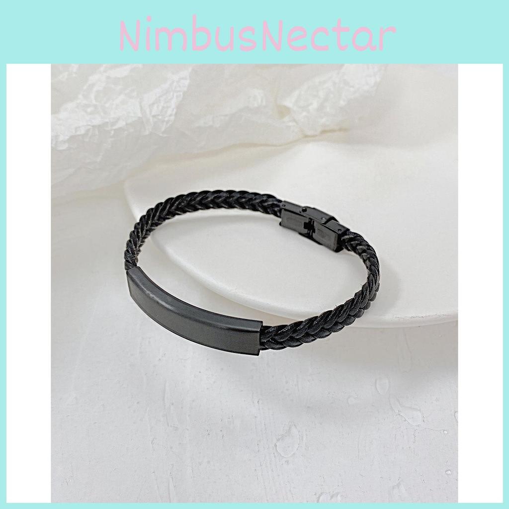 Vintage Black Stainless Steel Bracelet Wholesale Fashion Woven Leather Bracelet Jewelry