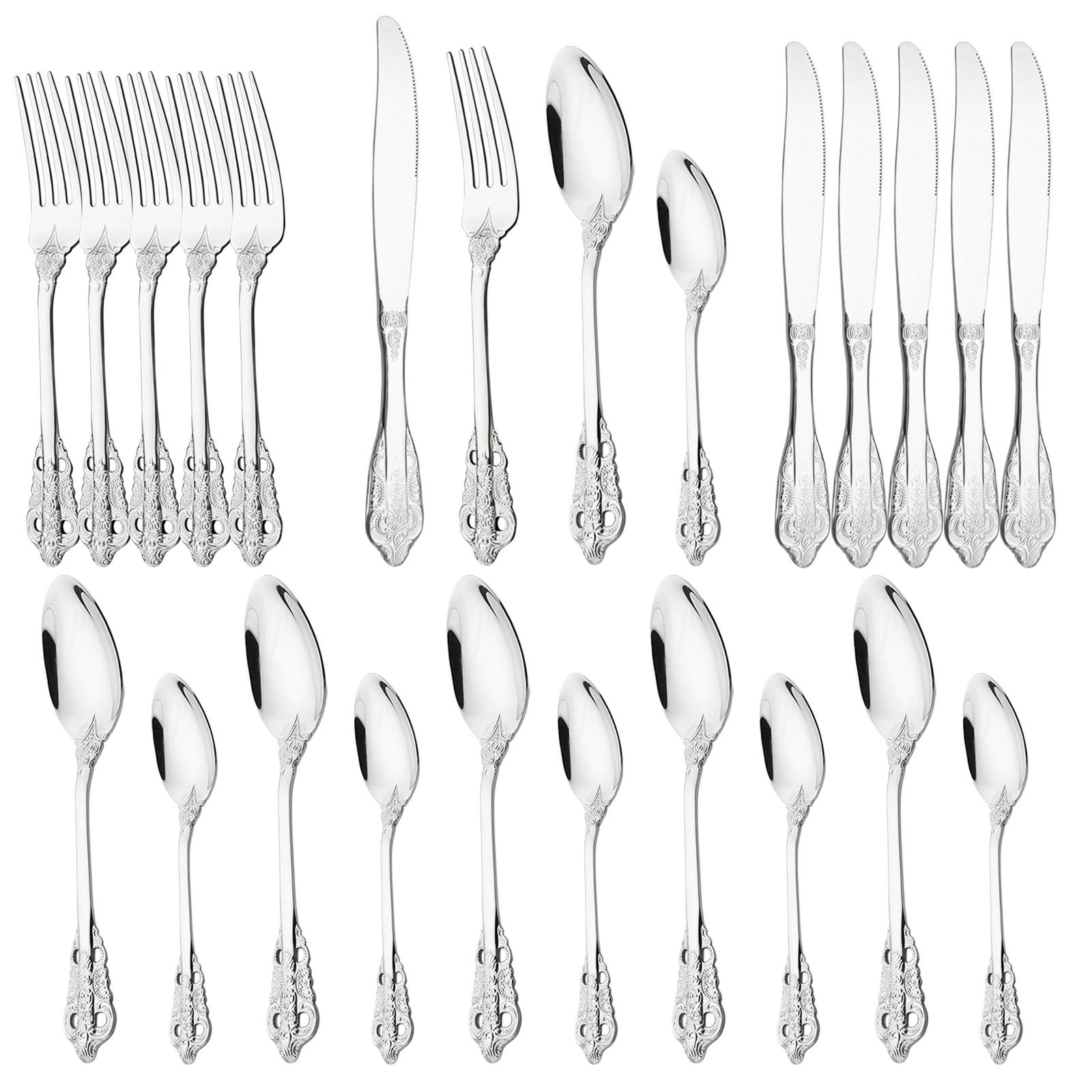 

Черный набор посуды из нержавеющей стали 18/10, 24 шт., столовая посуда, королевский нож, вилка, ложка, столовые приборы, набор столовых приборов, столовое серебро в западном стиле серебряный