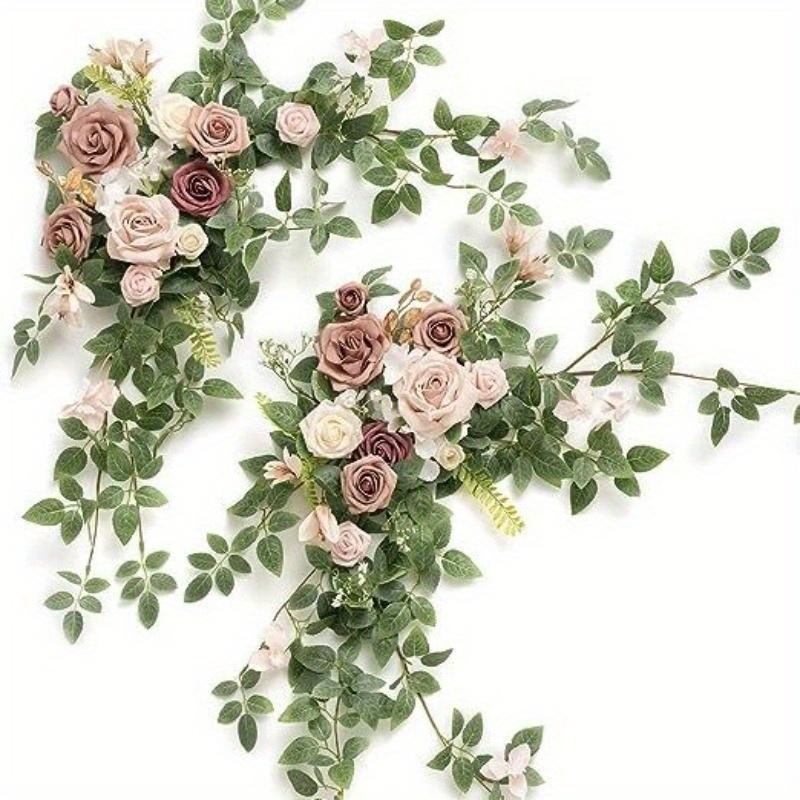 2Pcs Artificial Rose Green Plants Flowers Pendant Centerpieces for Outdoor Yard Patio Garden Wedding Arch Holiday Party Home Decor Gifts for Friends