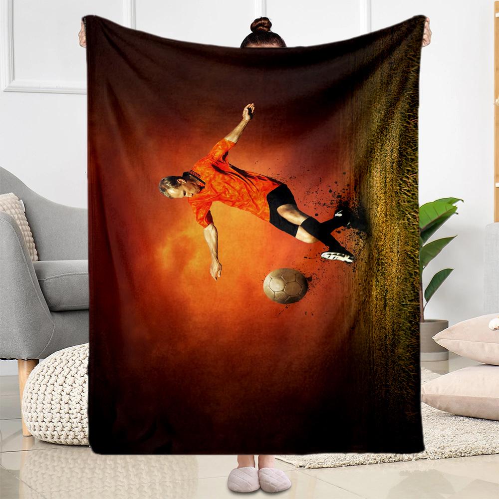 Player Celebrates Goal Stadium. Blanket Comfortable Suitable for Bed Office Chair Seaside Four Seasons Universal Warmthful Decor