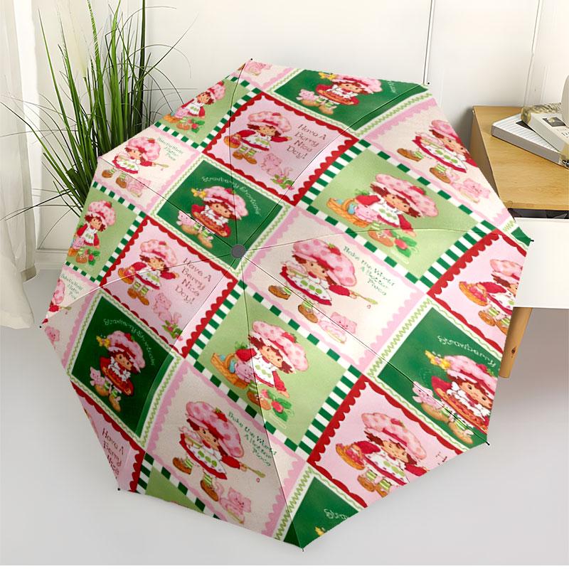 Strawberry Shortcake Print Automatic Open Close Umbrella, Portable Foldable Umbrella, for Outdoor Commute Camping Trip, Ideal Birthday Gift