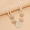 Women Necklace Bohemian Flower Sun Elegant Double-layer Geometric Ladies Pendant Faux Pearl Choker Necklace