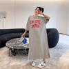 2025 Korean Style Summer Over-the-Knee Print T-shirt Dress - Loose, Slimming, Plus Size