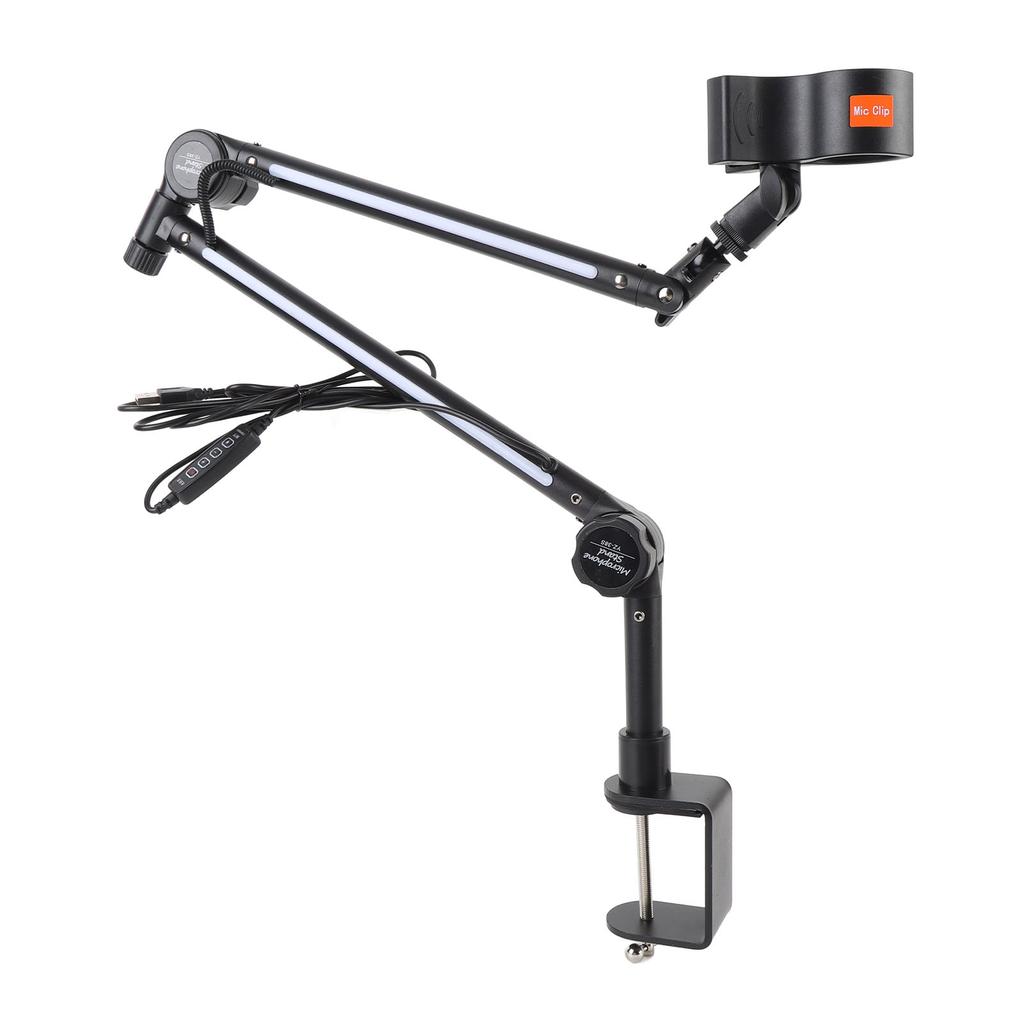 Desk Microphone Stand 360 Degree Adjustable Metal Boom Arm Mic Stand with RGB Light for Live Gaming