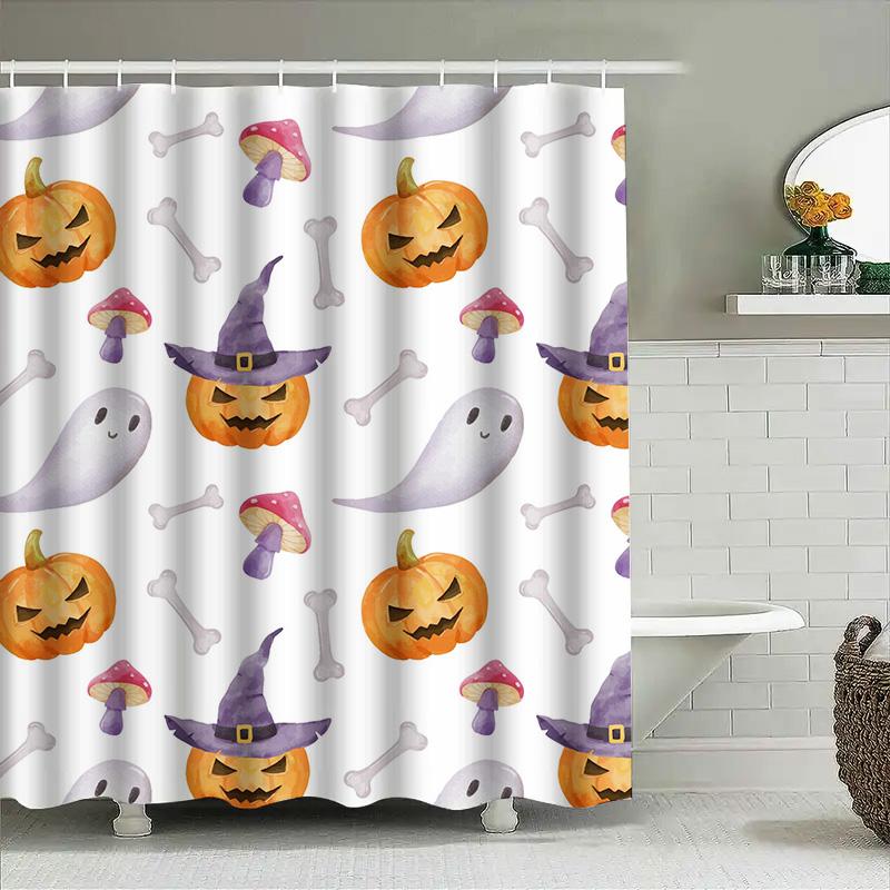 

Tuniu Halloween Waterproof Shower Curtain Cute Pumpkin Ghost Bat Watercolor Print Bathroom Decor W60H190(CM)-1 Pcs