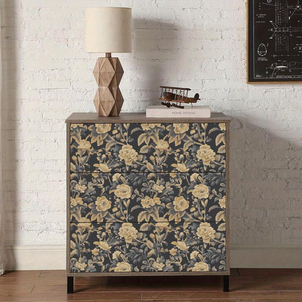 1pc Golden Flowers Self-Adhesive Wallpaper Black Background Removable Wall Stickers Peel and Stick DIY Friendly Water-Resistant Vintage Wall Decor