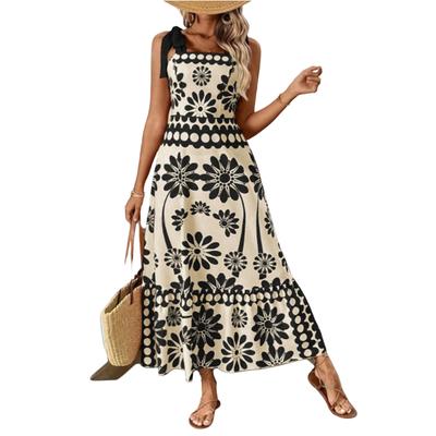 Women's Fashion Printed Summer Beach Dress Strap Bohemian Long Dress
