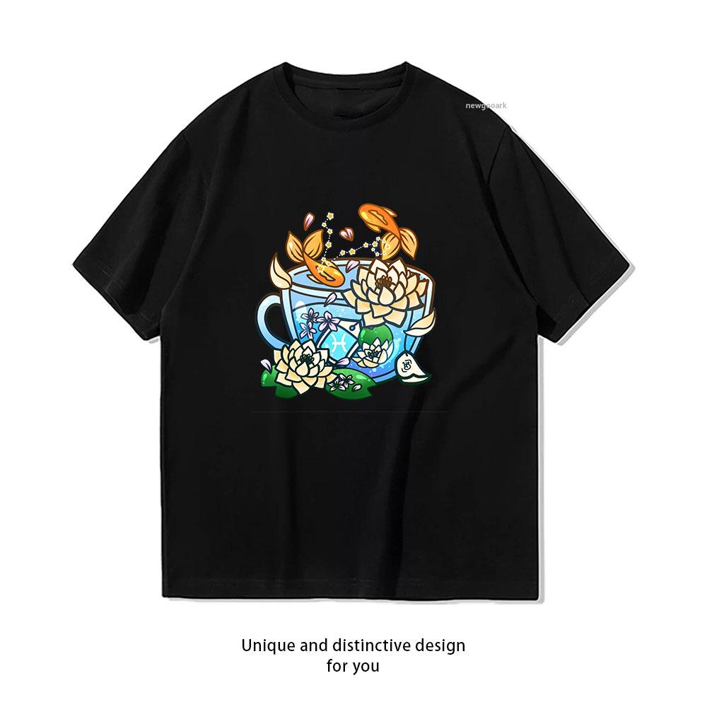Pisces Zodiac Teacup Tshirt Unisex Unisex Casual cotton graphic t shirts Adult streetwear camisetas tops tee Shortsleev