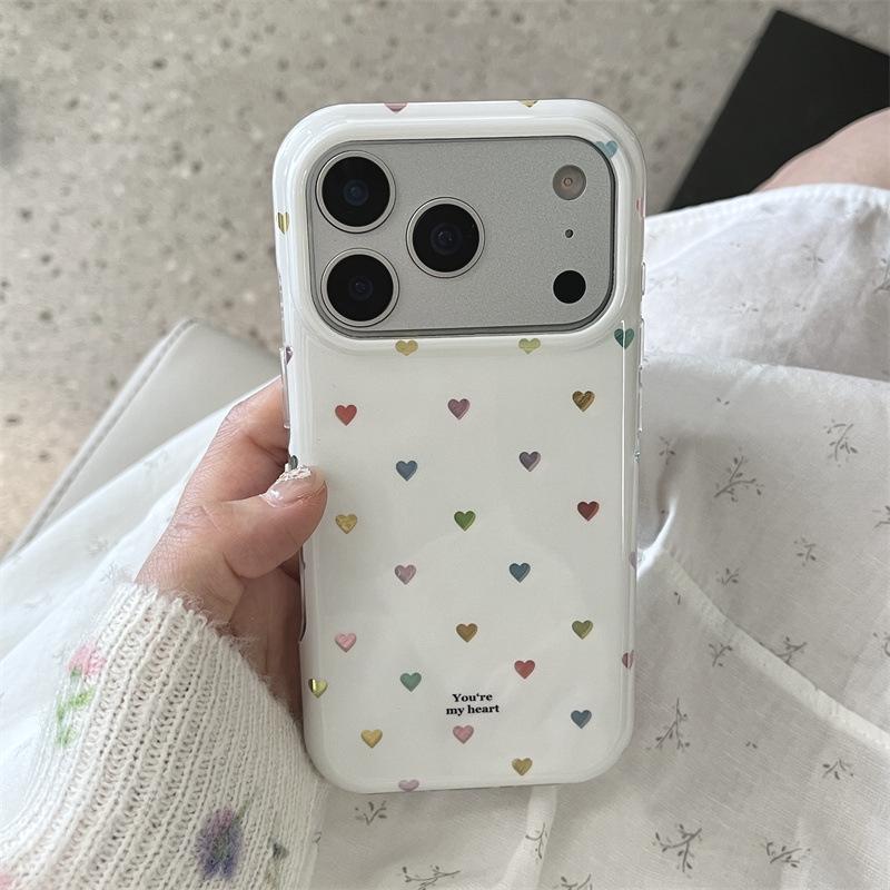 Minimalist Color Heart Chain Phone Case for iPhone 17, 16 Pro Max, 15, and 14 (Japanese Korean Design)