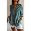Women Solid Lapel Pleated Blouse, Single Breasted Rollable Long Sleeve Shirt