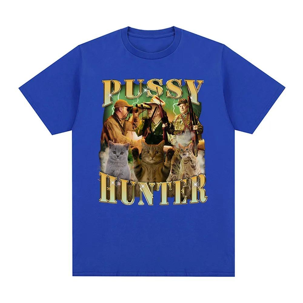 Pussy Hunter Funny Meme Cat Meme 100%cotton men's shirt O-Neck Short Sleeve Harajuku women's summer fashion oversized Tshirt