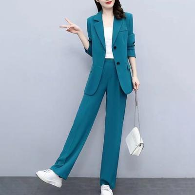 Trajes de primavera y otoño, moda profesional, temperamento, traje de manga larga, chaqueta, pantalones anchos, traje de dos piezas para mujer