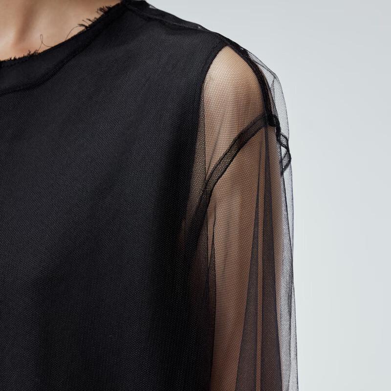 JNBY 2023 Fall Round Neck Mesh Long Sleeve Dress