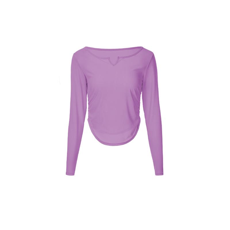 

Женский быстросохнущий топ для йоги с V-образным вырезом и длинным рукавом из сетки - дышащая облегающая накидка для фитнеса и бега. Medium