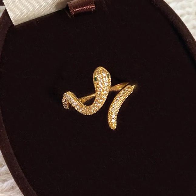 PONYKISS  Sterling Silver 18K Gold Zircon Twisted  Snake Rings for Women Cute Fine  Minimalist Opening Accessories