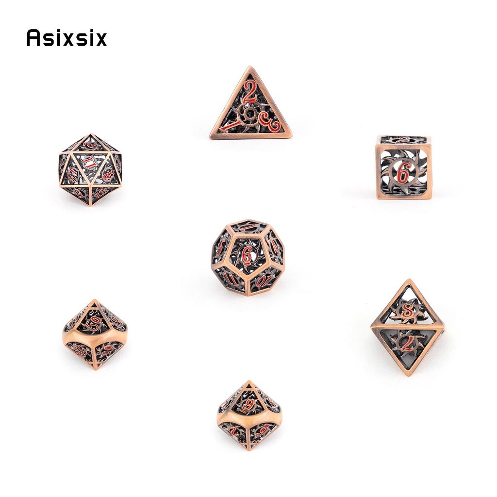 7 Pcs Copper Red Rotary Cyclone Metal Dice Hollow Metal Polyhedral Dice Set Suitable for Role-Playing RPG  Board Game Card Game