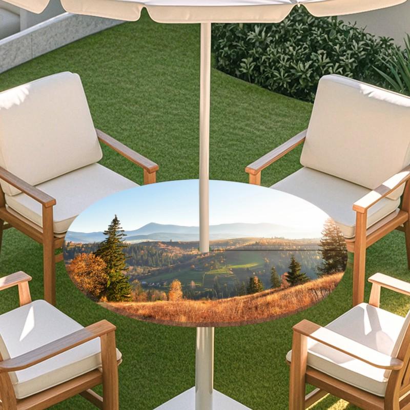 Outdoor Round Table Cover With Nature Print Waterproof Elastic Hem Patio Garden Deck