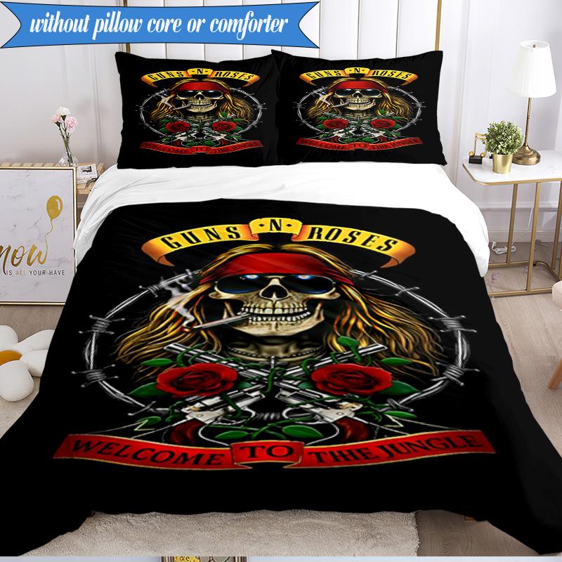 3PCS Guns Roses Fire Logo Bedding Set,Including 1pc Duvet Cover And 2pcs Pillowcases Perfect for Bedroom, Dormitory, Fan Christmas gift