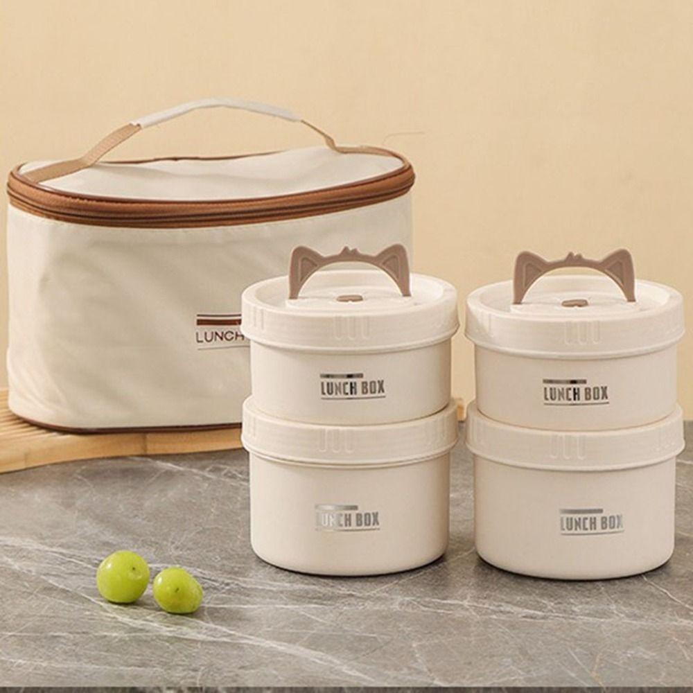 Round Heat Preservation Lunch Box Stainless Steel Fresh-keeping Box Thermal Lunch Box  Camping