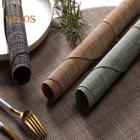 PVC Woven Table Mats Ellipse Solid Color Non-slip Waterproof Wear-resistant Heat-resistant Bowl Pads Drink Cup Coasters for Kitchen Home Bar Dining