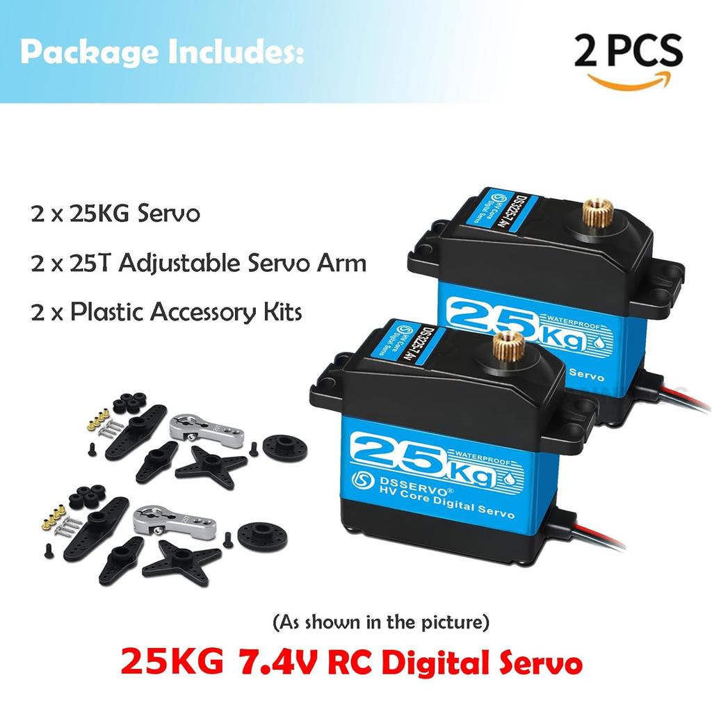 25KG RC Steering Servo 7.4V High Torque | Stainless Steel Gears | Waterproof, 180° Rotation | For RC Cars, Robotics, DIY Projects, Plastic