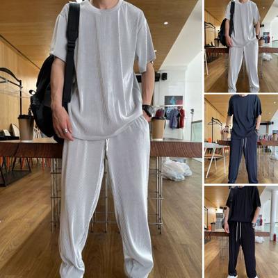 1 Set Top Pants Solid Color Loose Summer Crew Neck Draping Outfit