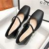 Square Headed Pumps for Women's 2025 Spring New Item Soft Leather Retro French Shallow Mouth Low Heel Mary Jane Shoes Women