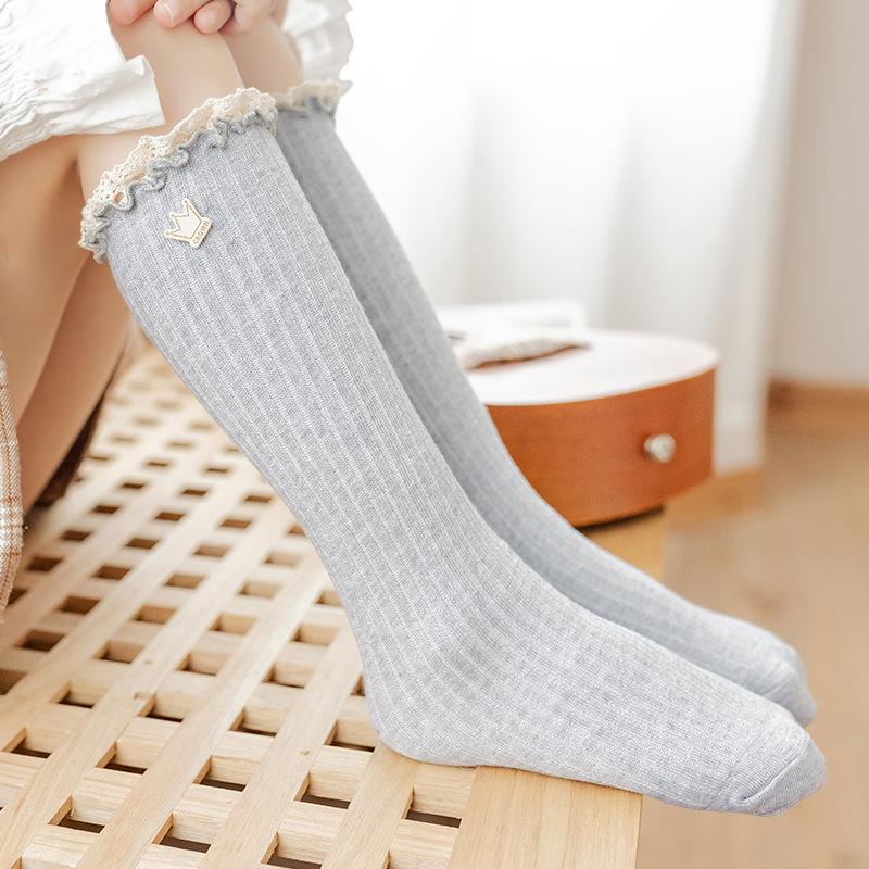 Girls Princess Lace Ruffle Knee High Socks Soft Cotton Long Tube Socks For Children Age 3-13 Years