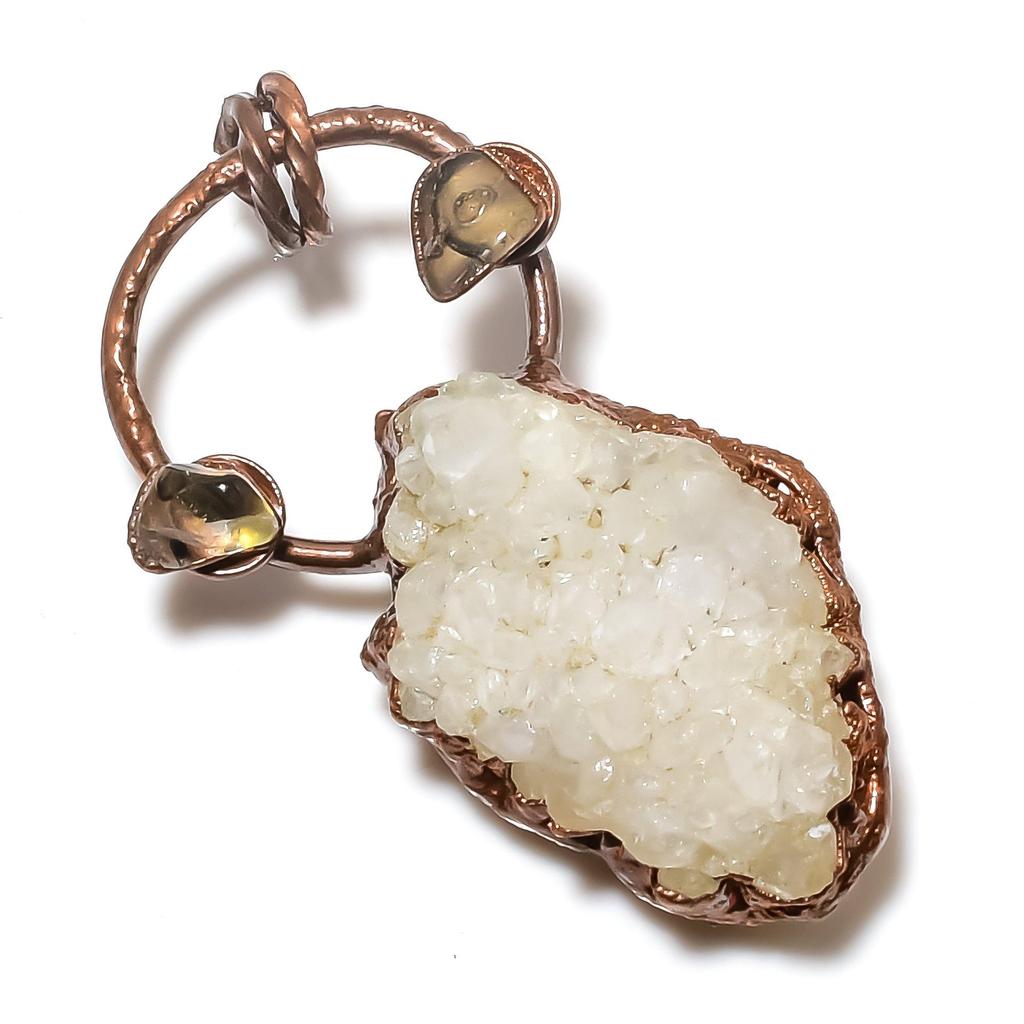 Clear Solar Druzy Jewelry, Copper Electroformed Pendant Handmade Gemstone Jewelry, Gifts For Wife Brand New Pendant