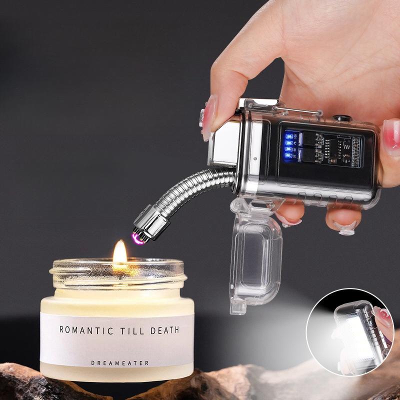 New Arrival Retractable Windproof Pulse Dual Arc Electric Lighter Outdoor Waterproof Camping BBQ LED Display Type-c Quick Charge Lighter