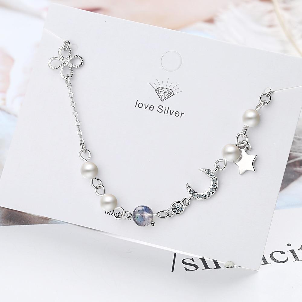 Star Moon Charm Jednoduché Divoká perla 925 Sterling Silver Temperament Dámské Módní náramky z modrého měsíčního kamene s možností změny velikosti