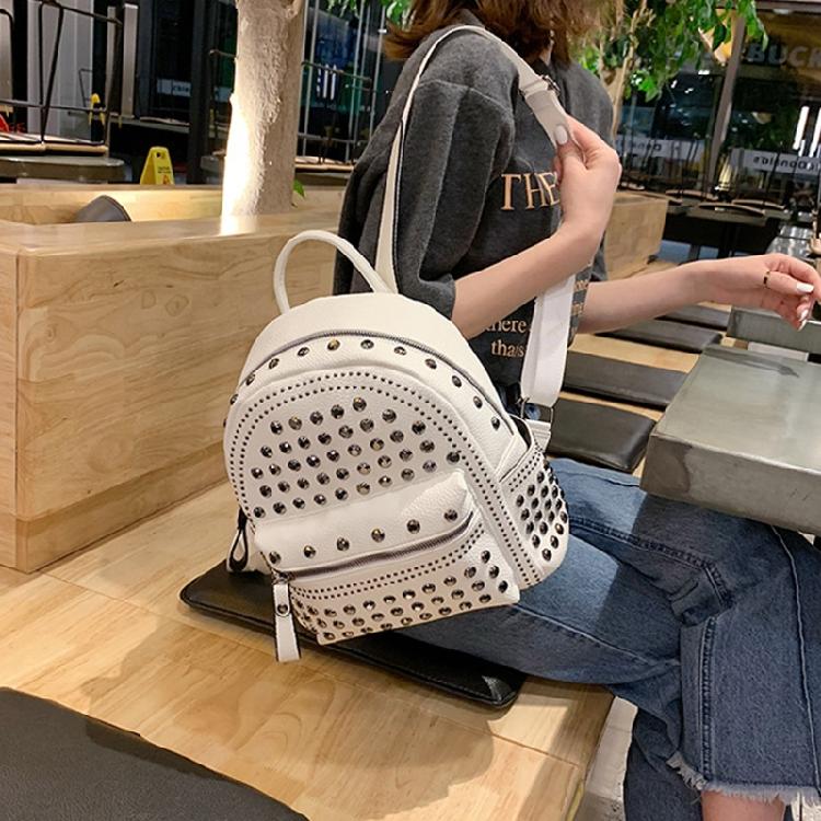 Retro Leather Backpack All-match Satchel Rivet Studded School Bag for Shopping