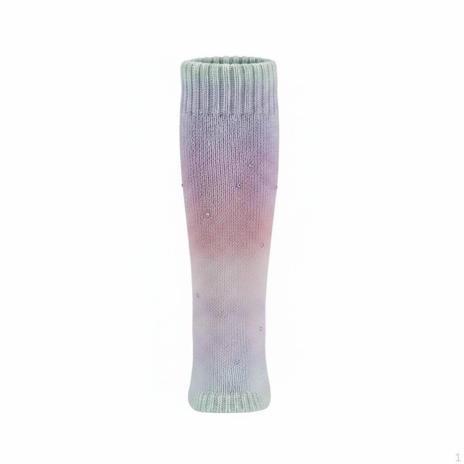 Figure Skating Leg Warmers Rhinestone Decoration Knit Leggings Gradient Color Training Wear Rainbow Candy