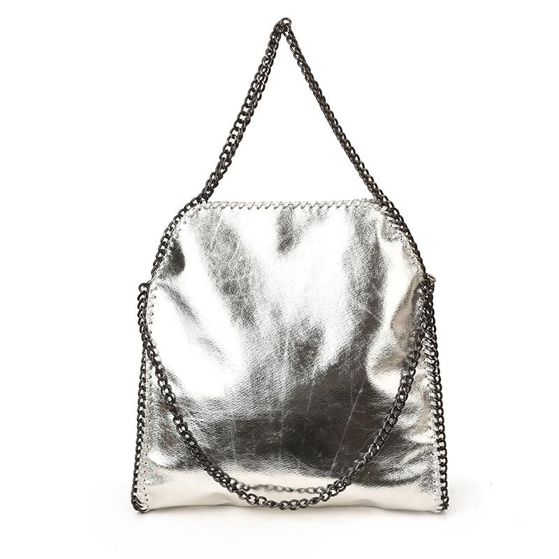 2026 New Arrival Women's Metallic Color Tote Bag Fashion Chain Shoulder Bag Large Capacity Foldable Commuter Handbag for Ladies
