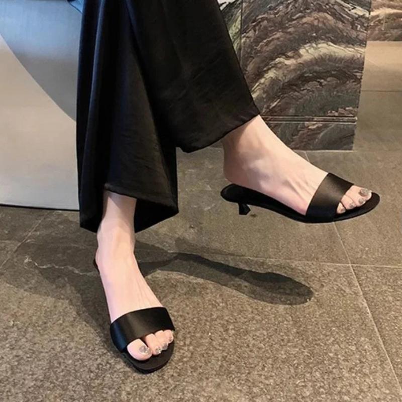 Designer Summer Open Toe Slip On Women Slippers Ladies Elegant Dress Street Style Thin Heel Slides