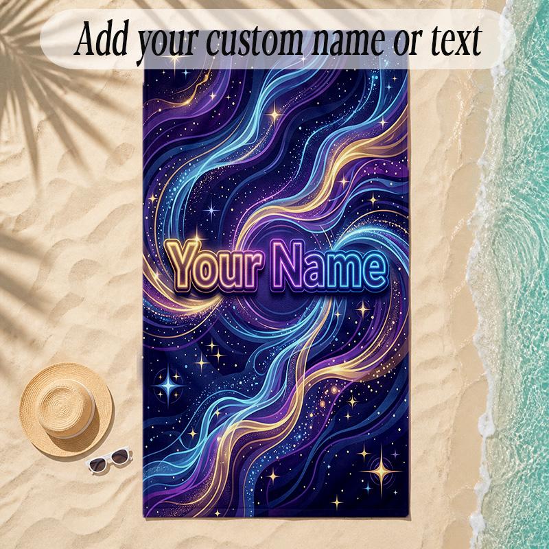 Cosmic Theme Soft Beach Towel Personalized Custom Name Text Towel Portable for Beach Pool Travel
