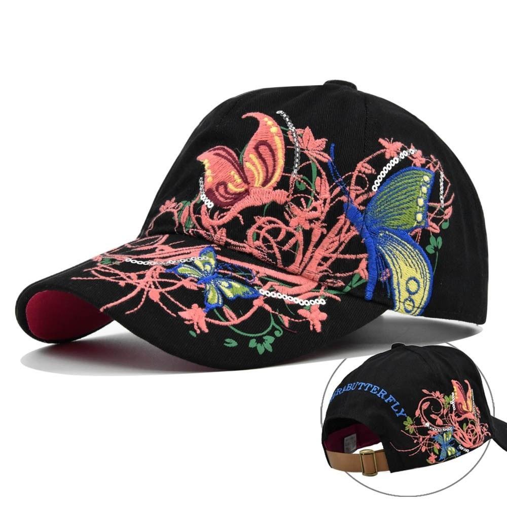 Sequin Butterfly Baseball Cap Embroidered Cotton Baseball Cap Fashion Peaked Cap  Travel
