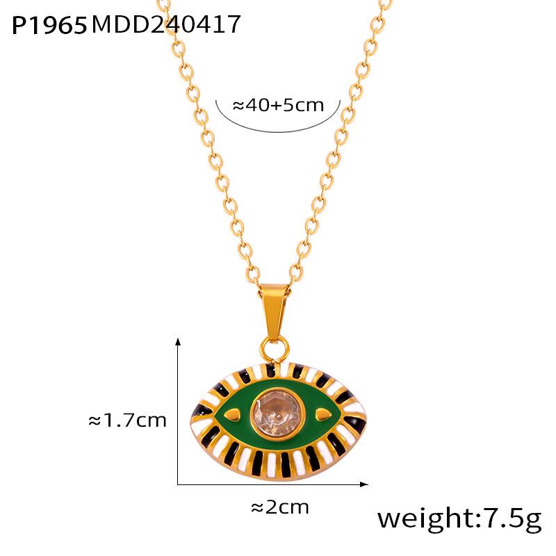 Bohemian Devil's Eye Pendant Necklace in Enamel & Titanium Steel with Rhinestones for Women