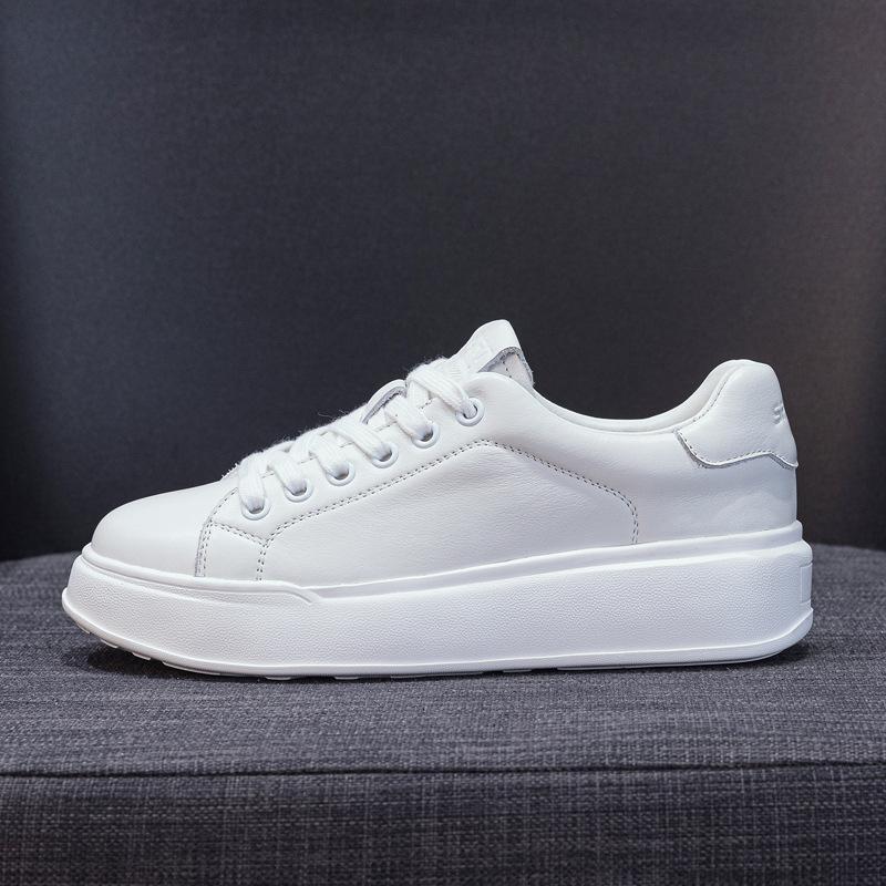 Genuine leather white shoes women's board shoes 2025 new spring and autumn casual breathable thick sole single shoe large size