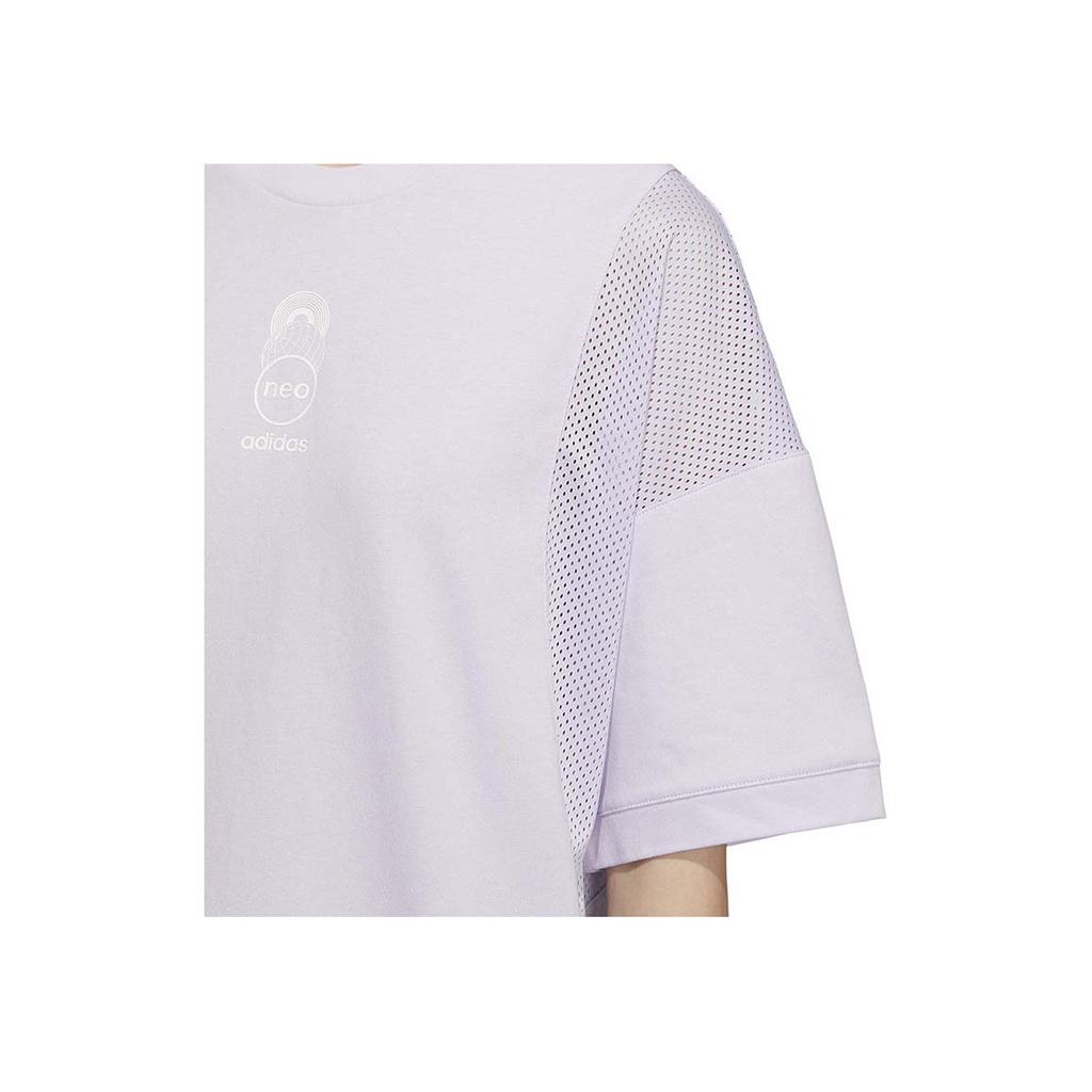 Adidas Neo Pure Color Logo Mesh Breathable Loose Casual Short-Sleeve T-Shirt Women Tops Light-Purple HS8846
