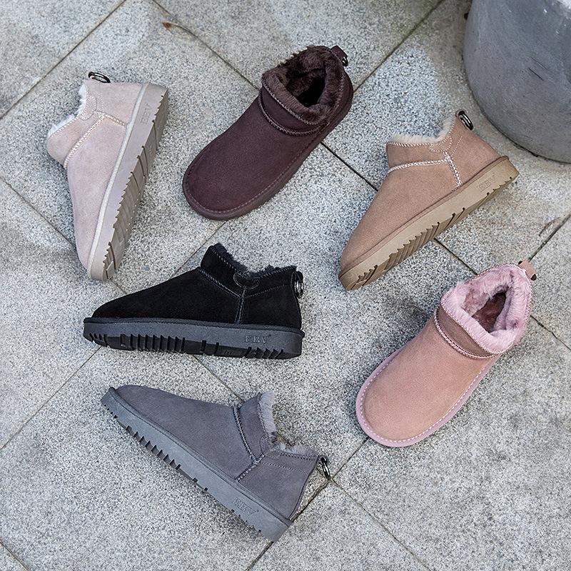 Cowhide snow boots for women 2026 short boots snow cotton shoes  thick and fashionable women's shoes