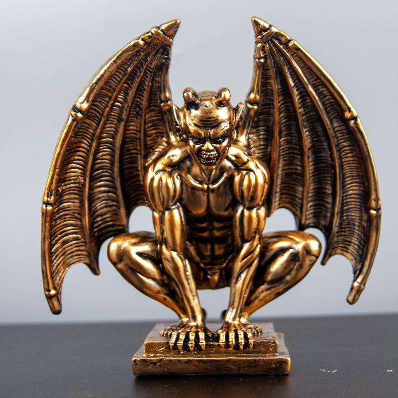 Stein statue Geist Harz Skulptur, Gotische geflügelte Dämon Statue, Heim Schreibtisch Dekoration, Büro Handwerks Dekoration, Retro Stein Statue Geist Skulptur goldgelb