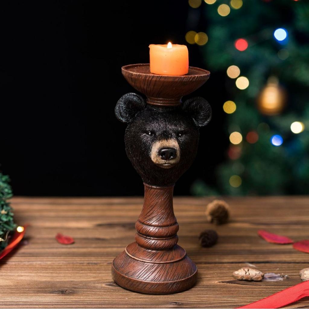 Christmas Black Bear Candlestick Ornaments Home Fine Use Living Room Entrance Tabletop Resin Craft Christmas Decorations
