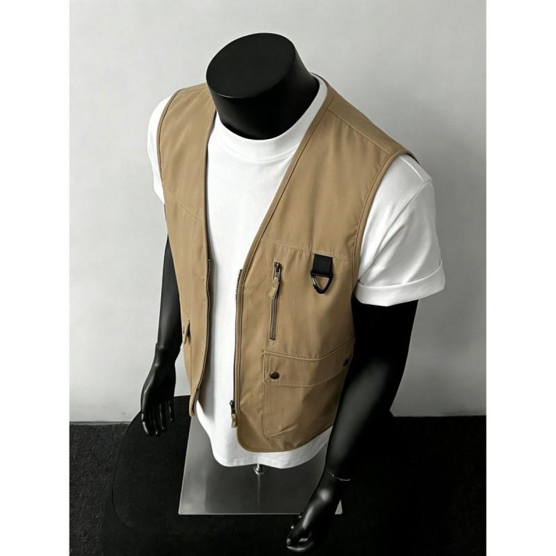 Mens Retro Workwear Vest Functional Sleeveless Jacket Outdoor Streetwear