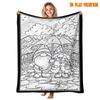 1pc Umbrella-holding Gnome Elf in Rainy Rainbow Forest, Black and White Line Drawing 2D Flat Print Flannel Throw Blanket, Soft, Skin-friendly, Breatha