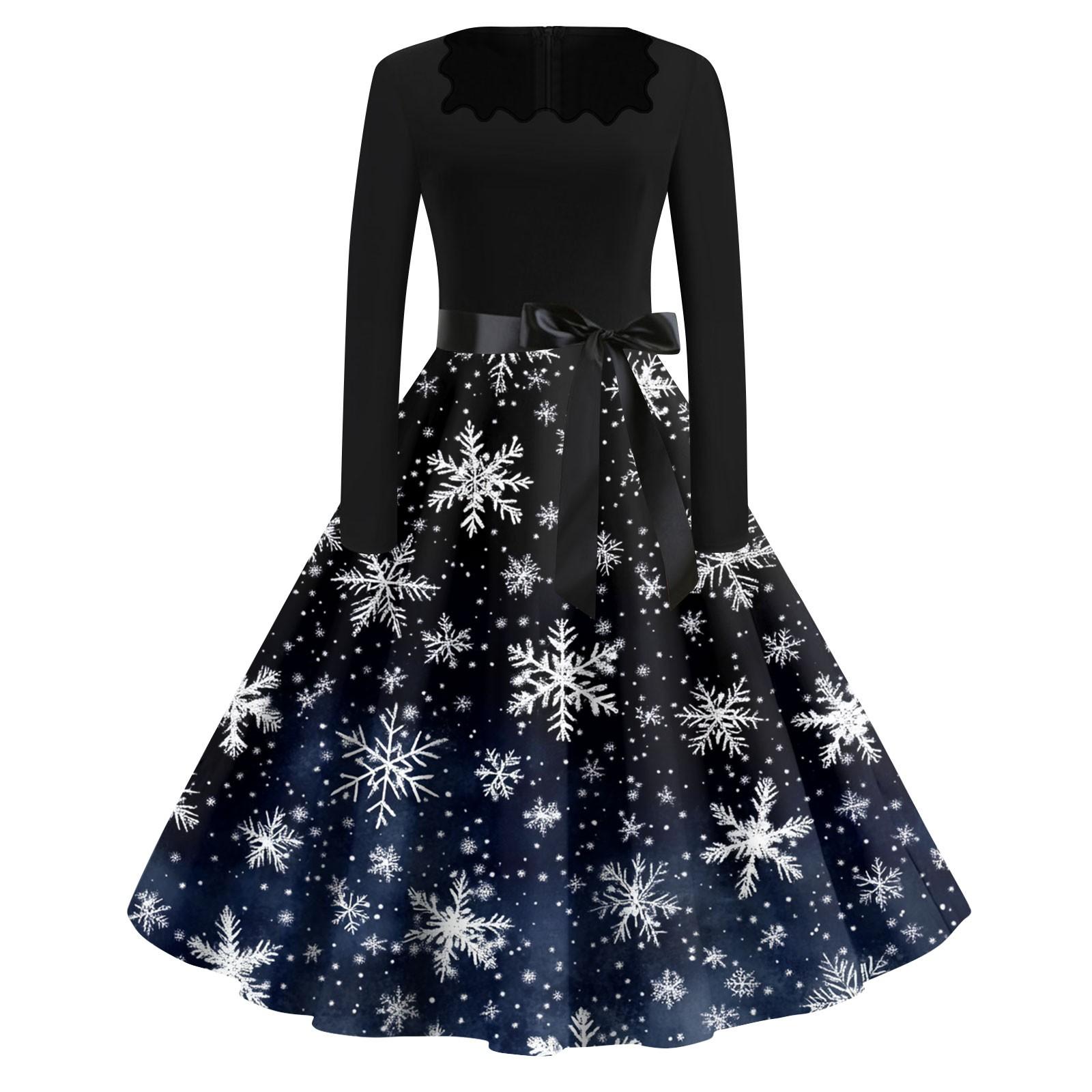 

Женские модные повседневные платья с квадратным вырезом и тонкими рождественскими принтами с длинными рукавами M