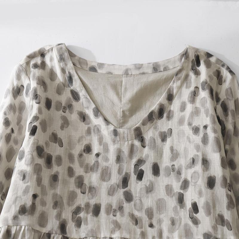 Xinxing 2025 V-neck Cotton Linen Swing Travel Dress - Mid-length Summer Vacation Wear