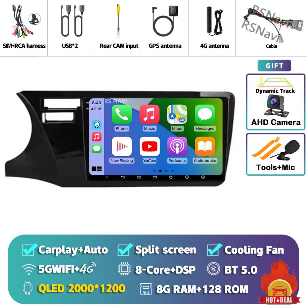 Android 14 Carplay Auto For Honda City 2014 - 2017 Car Radio Player Multimedia stereo Navigation 4G+WIFI Head Unit 2Din AI Voice