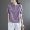 Summer New Fashion Solid Color Casual Loose and Slimming Versatile Linen Short Sleeved T-shirt Summer Top