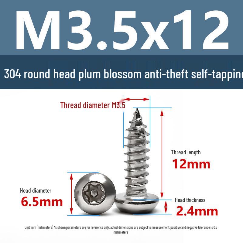 Yigu 304 Anti-Theft Torx Pin Self-Tapping Screws: M2-M5 Round Head, Mushroom Head, Pointed Tail Wood Screws